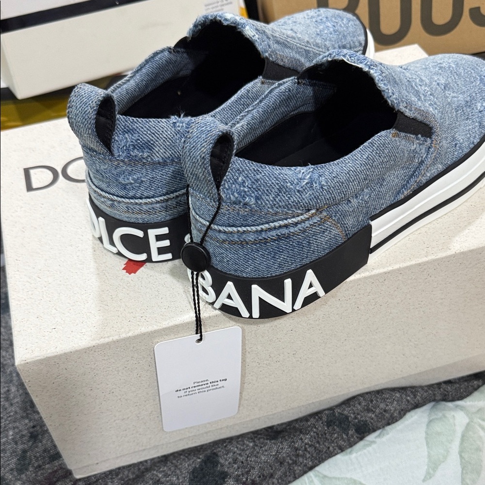 Dolce & Gabbana Denim Slip-On Shoes with Logo